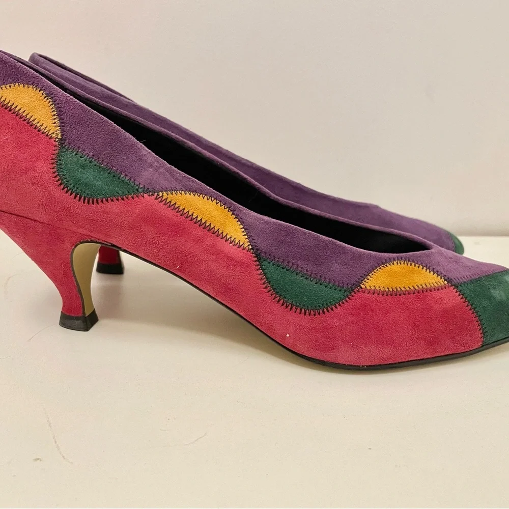 Vintage Multicolor Suede Pointed Toe Women’s Flats - Picture 7 of 9